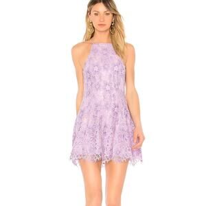 NBD Bria Lilac Lace Mini Dress Size Medium Halter Fit & Flare Floral REVOLVE